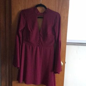 Maroon mini dress with flared sleeves